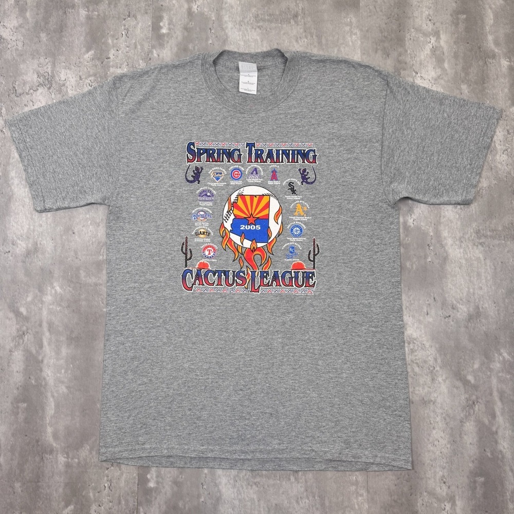 Vintage MLB Spring Training T-Shirt Mens L Gray Cactus League Rockies Baseball